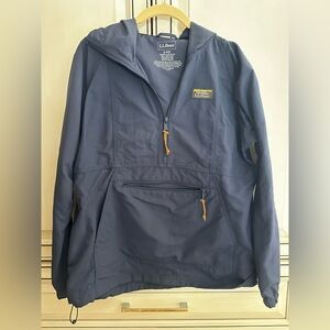 L.L.Bean Navy Hooded Packable Jacket with Yellow Trim